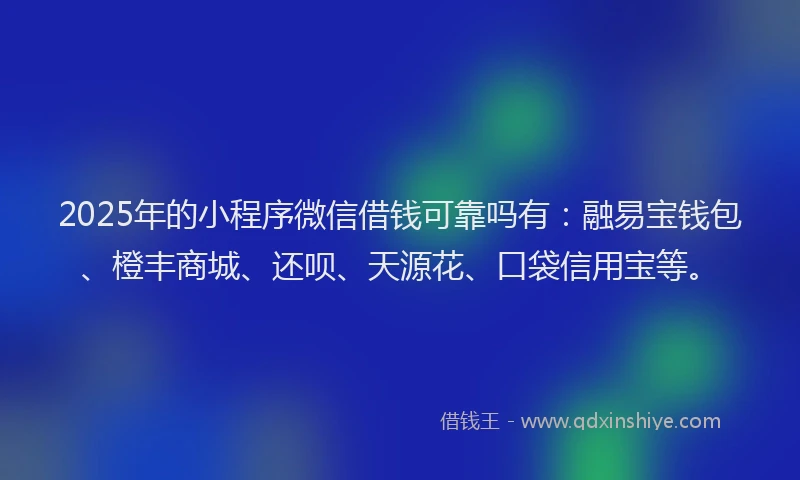 2025年的小程序微信借钱可靠吗有：融易宝钱包、橙丰商城、还呗、天源花、口袋信用宝等。