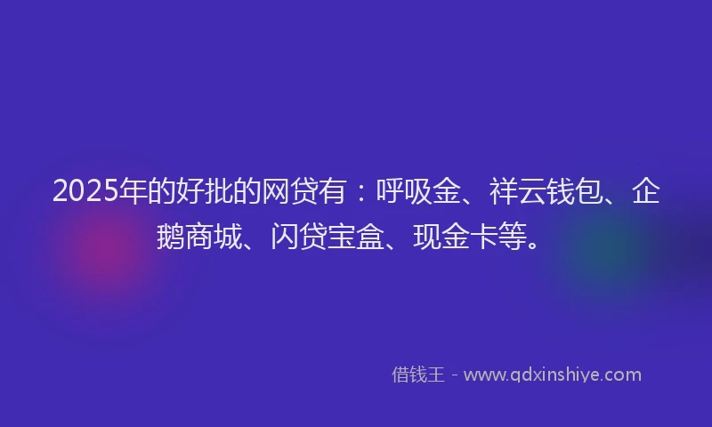 2025年的好批的网贷有：呼吸金、祥云钱包、企鹅商城、闪贷宝盒、现金卡等。