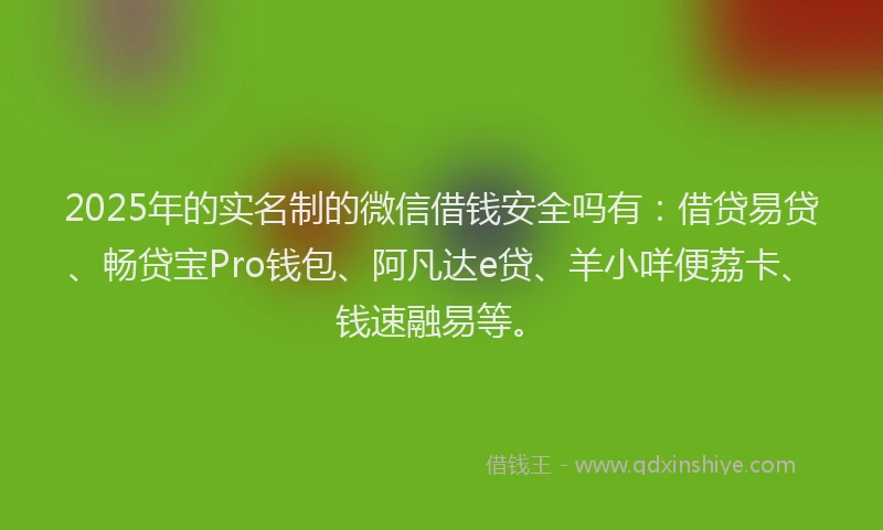 2025年的实名制的微信借钱安全吗有：借贷易贷、畅贷宝Pro钱包、阿凡达e贷、羊小咩便荔卡、钱速融易等。
