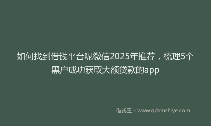 如何找到借钱平台呢微信2025年推荐，梳理5个黑户成功获取大额贷款的app