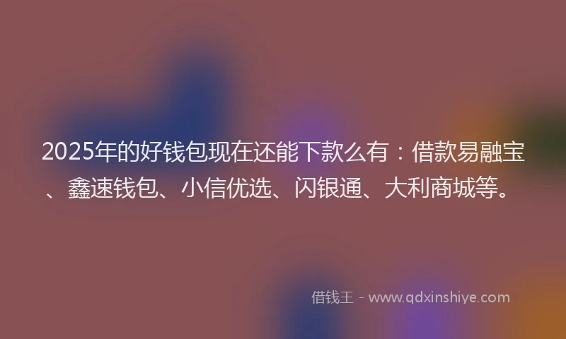 2025年的好钱包现在还能下款么有：借款易融宝、鑫速钱包、小信优选、闪银通、大利商城等。