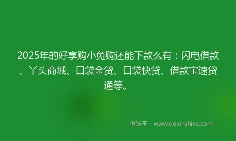 2025年的好享购小兔购还能下款么有：闪电借款、丫头商城、口袋金贷、口袋快贷、借款宝速贷通等。