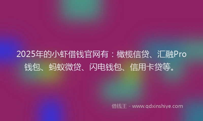 2025年的小虾借钱官网有：橄榄信贷、汇融Pro钱包、蚂蚁微贷、闪电钱包、信用卡贷等。