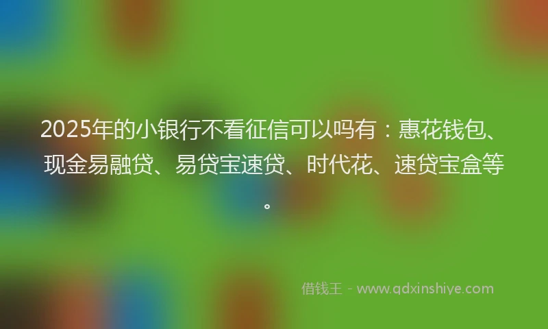 2025年的小银行不看征信可以吗有：惠花钱包、现金易融贷、易贷宝速贷、时代花、速贷宝盒等。