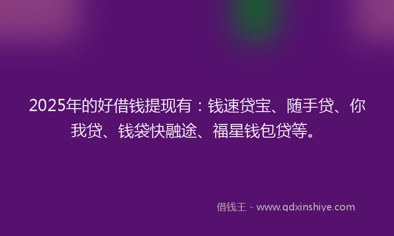 2025年的好借钱提现有：钱速贷宝、随手贷、你我贷、钱袋快融途、福星钱包贷等。