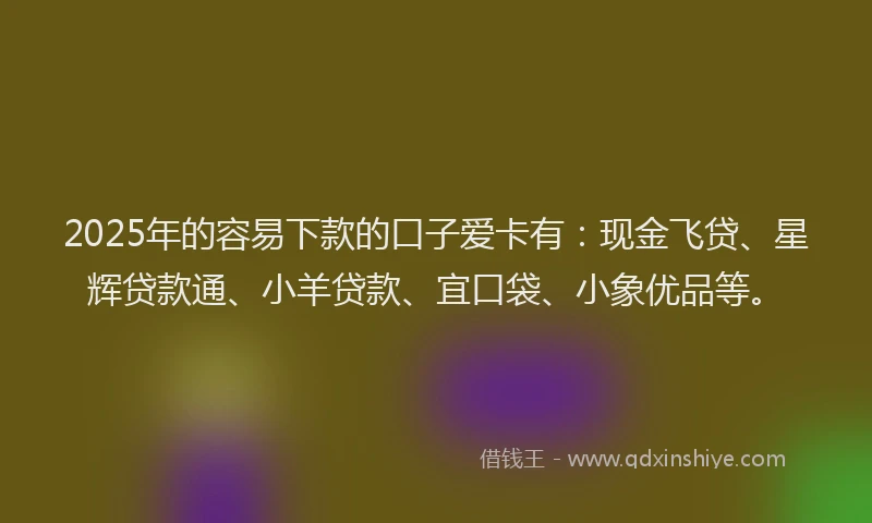 2025年的容易下款的口子爱卡有：现金飞贷、星辉贷款通、小羊贷款、宜口袋、小象优品等。
