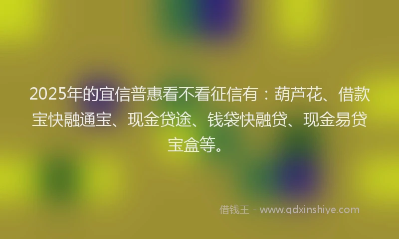 2025年的宜信普惠看不看征信有：葫芦花、借款宝快融通宝、现金贷途、钱袋快融贷、现金易贷宝盒等。