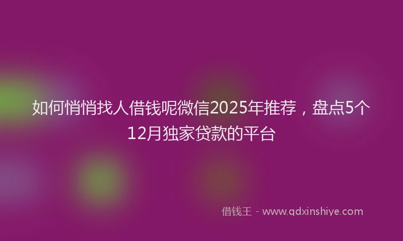 如何悄悄找人借钱呢微信2025年推荐，盘点5个12月独家贷款的平台