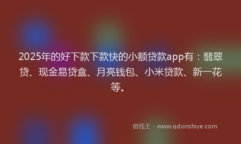 2025年的好下款下款快的小额贷款app有：翡翠贷、现金易贷盒、月亮钱包、小米贷款、新一花等。