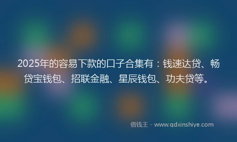 2025年的容易下款的口子合集有：钱速达贷、畅贷宝钱包、招联金融、星辰钱包、功夫贷等。
