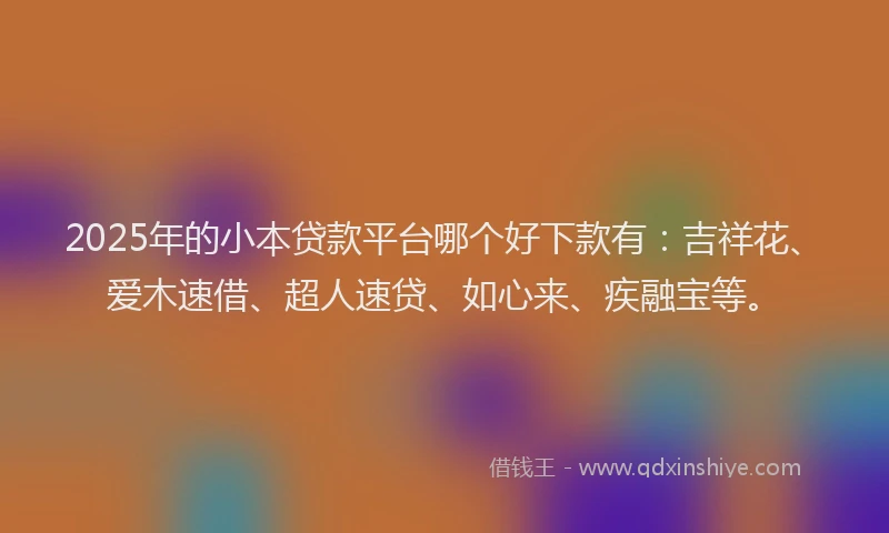 2025年的小本贷款平台哪个好下款有：吉祥花、爱木速借、超人速贷、如心来、疾融宝等。
