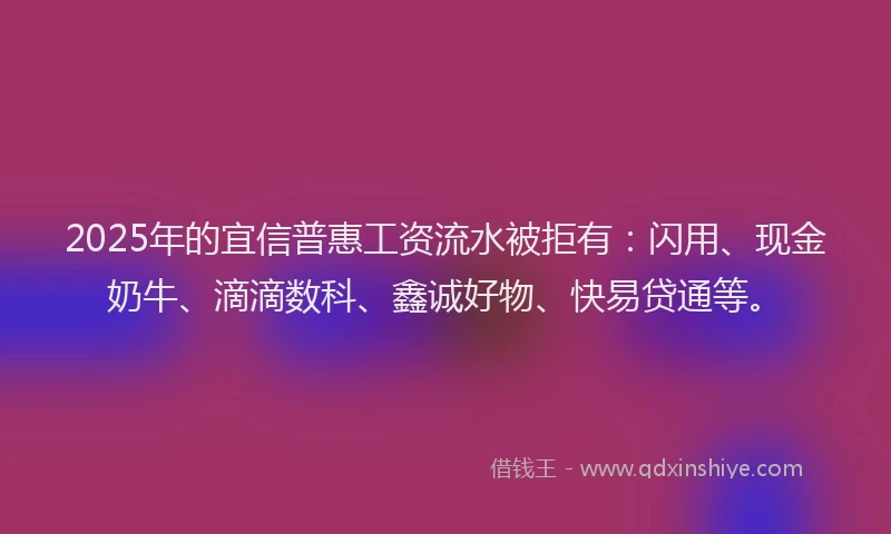 2025年的宜信普惠工资流水被拒有：闪用、现金奶牛、滴滴数科、鑫诚好物、快易贷通等。