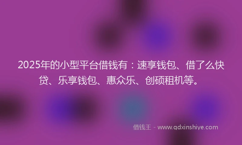 2025年的小型平台借钱有:速享钱包、借了么快贷、乐享钱包、惠众乐、创硕租机等。