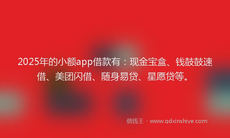 2025年的小额app借款有：现金宝盒、钱鼓鼓速借、美团闪借、随身易贷、星愿贷等。