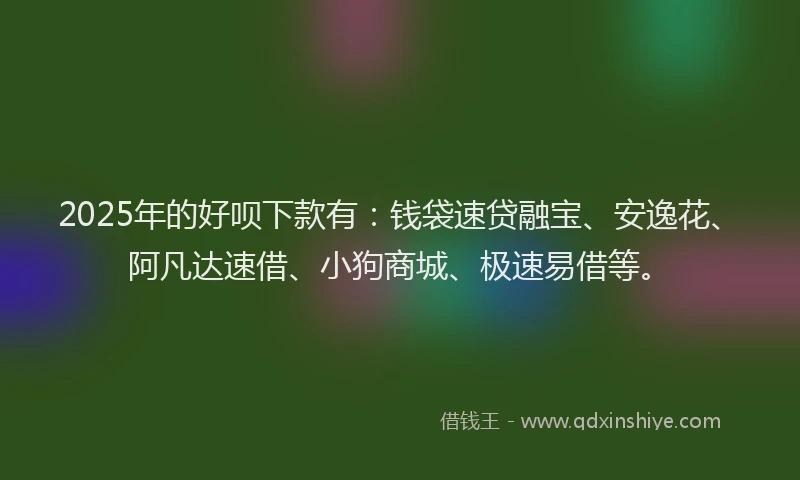 2025年的好呗下款有：钱袋速贷融宝、安逸花、阿凡达速借、小狗商城、极速易借等。