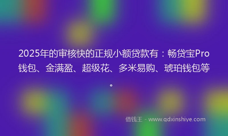 2025年的审核快的正规小额贷款有：畅贷宝Pro钱包、金满盈、超级花、多米易购、琥珀钱包等。