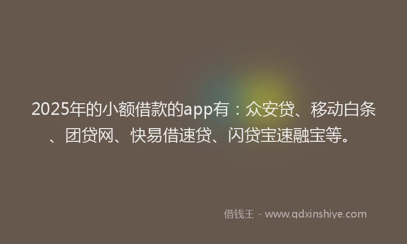 2025年的小额借款的app有：众安贷、移动白条、团贷网、快易借速贷、闪贷宝速融宝等。