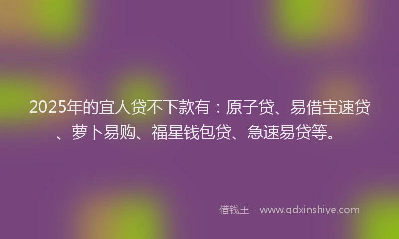 2025年的宜人贷不下款有：原子贷、易借宝速贷、萝卜易购、福星钱包贷、急速易贷等。