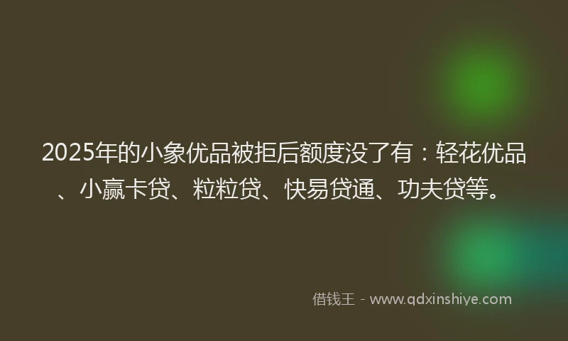 2025年的小象优品被拒后额度没了有：轻花优品、小赢卡贷、粒粒贷、快易贷通、功夫贷等。