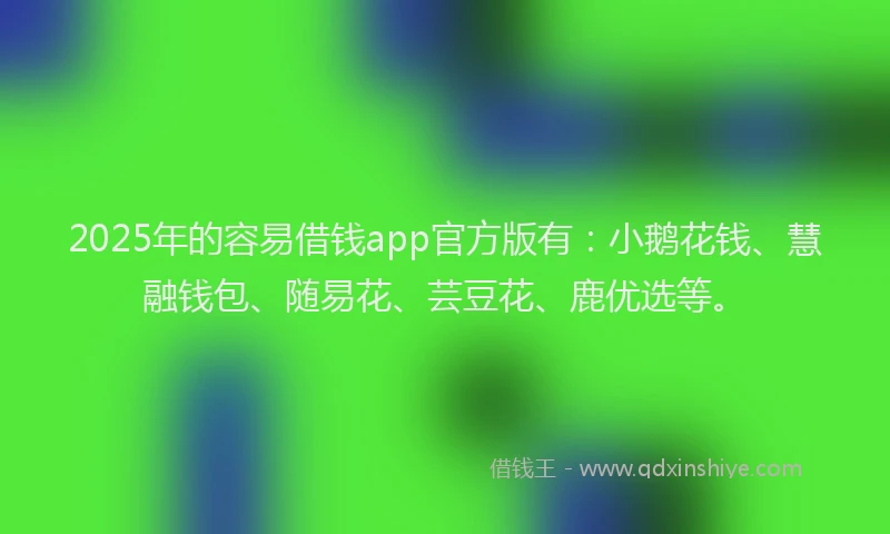 2025年的容易借钱app官方版有：小鹅花钱、慧融钱包、随易花、芸豆花、鹿优选等。