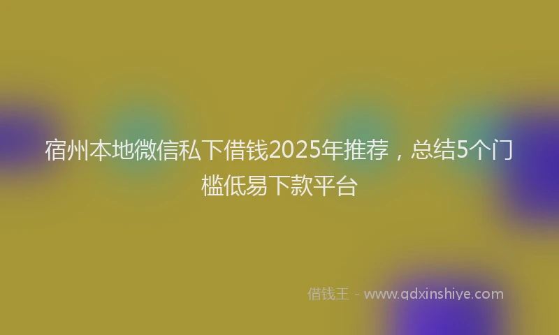 宿州本地微信私下借钱2025年推荐，总结5个门槛低易下款平台