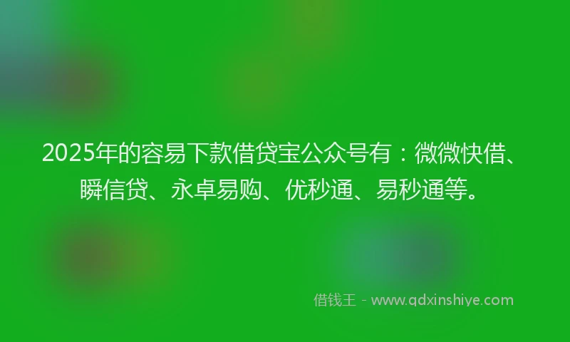 2025年的容易下款借贷宝公众号有：微微快借、瞬信贷、永卓易购、优秒通、易秒通等。