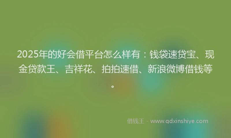 2025年的好会借平台怎么样有：钱袋速贷宝、现金贷款王、吉祥花、拍拍速借、新浪微博借钱等。