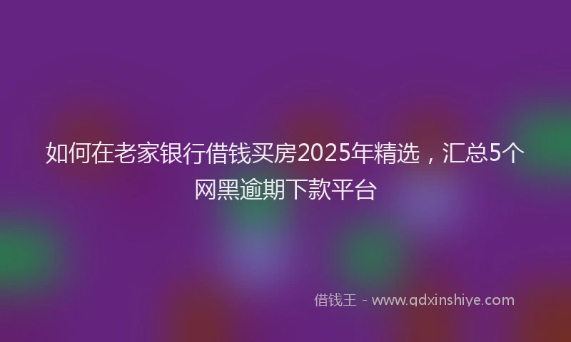 如何在老家银行借钱买房2025年精选，汇总5个网黑逾期下款平台