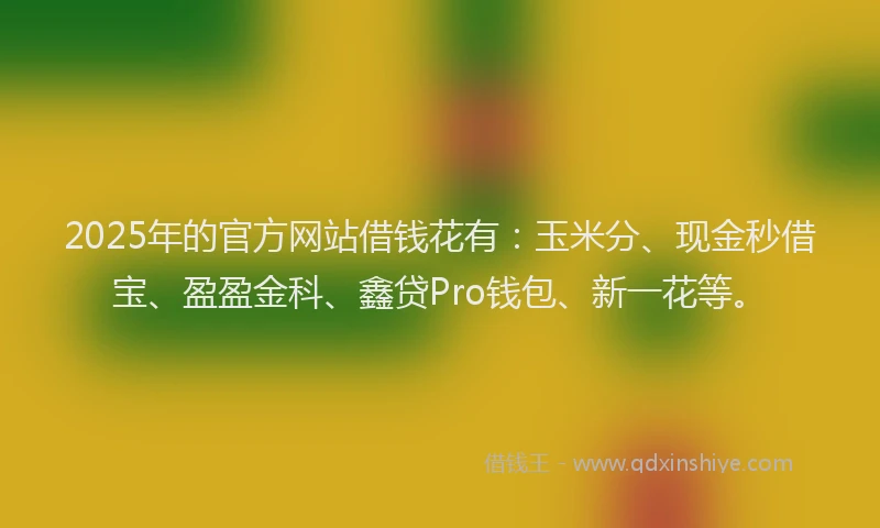2025年的官方网站借钱花有：玉米分、现金秒借宝、盈盈金科、鑫贷Pro钱包、新一花等。