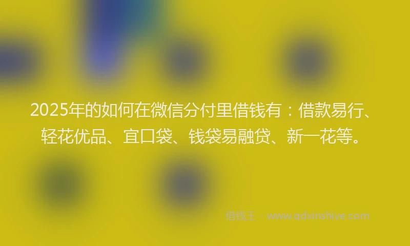 2025年的如何在微信分付里借钱有：借款易行、轻花优品、宜口袋、钱袋易融贷、新一花等。