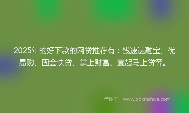 2025年的好下款的网贷推荐有：钱速达融宝、优易购、固金快贷、掌上财富、壹起马上贷等。
