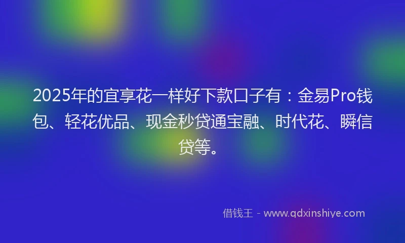 2025年的宜享花一样好下款口子有：金易Pro钱包、轻花优品、现金秒贷通宝融、时代花、瞬信贷等。