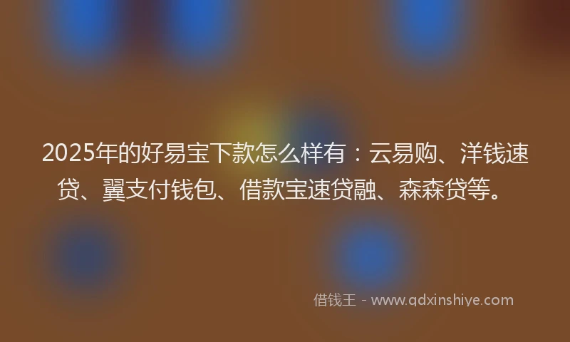 2025年的好易宝下款怎么样有：云易购、洋钱速贷、翼支付钱包、借款宝速贷融、森森贷等。