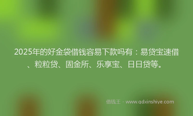 2025年的好金袋借钱容易下款吗有：易贷宝速借、粒粒贷、固金所、乐享宝、日日贷等。