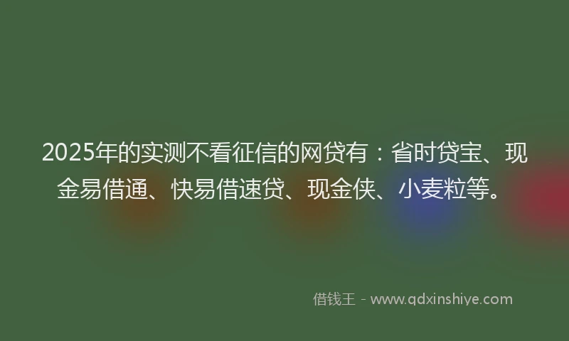 2025年的实测不看征信的网贷有：省时贷宝、现金易借通、快易借速贷、现金侠、小麦粒等。