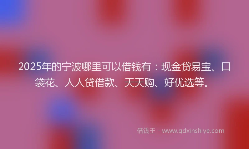 2025年的宁波哪里可以借钱有：现金贷易宝、口袋花、人人贷借款、天天购、好优选等。