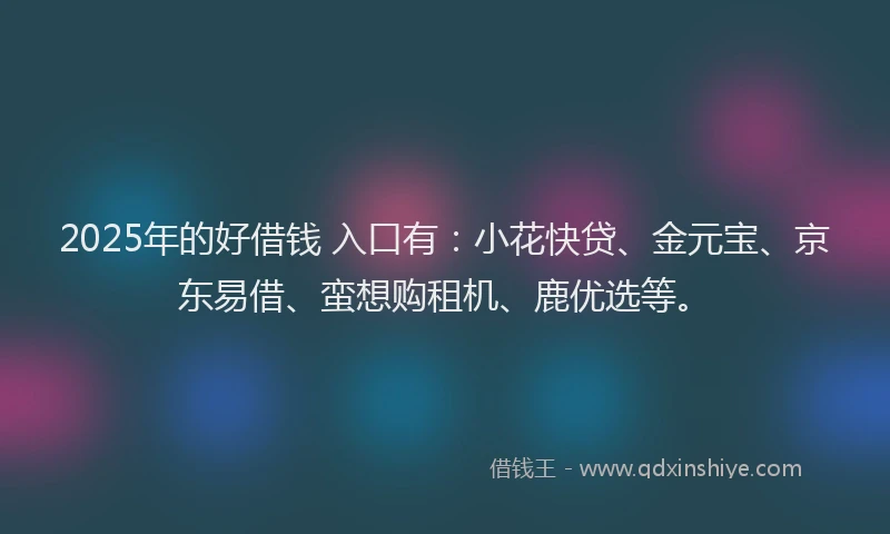 2025年的好借钱 入口有：小花快贷、金元宝、京东易借、蛮想购租机、鹿优选等。