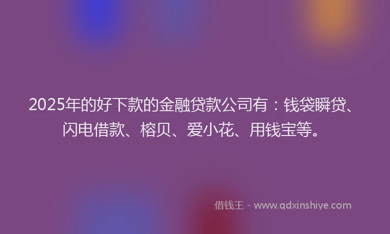 2025年的好下款的金融贷款公司有：钱袋瞬贷、闪电借款、榕贝、爱小花、用钱宝等。