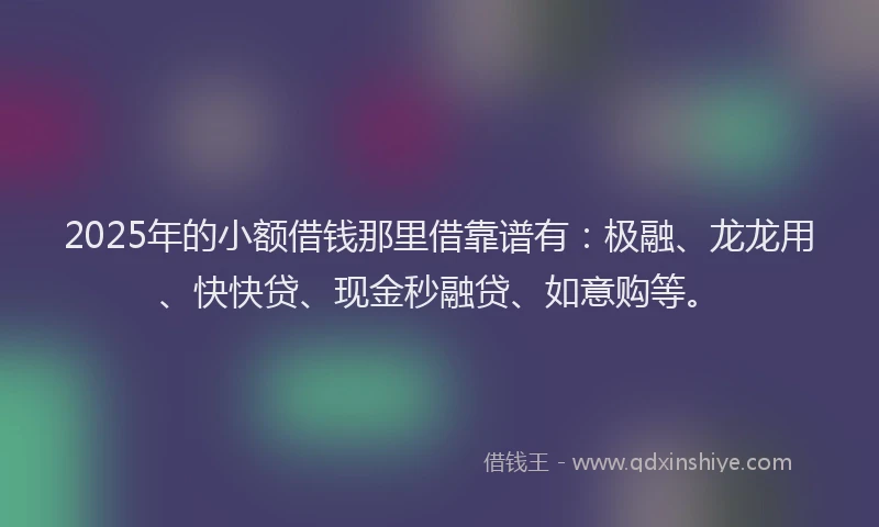 2025年的小额借钱那里借靠谱有：极融、龙龙用、快快贷、现金秒融贷、如意购等。