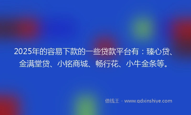 2025年的容易下款的一些贷款平台有：臻心贷、金满堂贷、小铭商城、畅行花、小牛金条等。