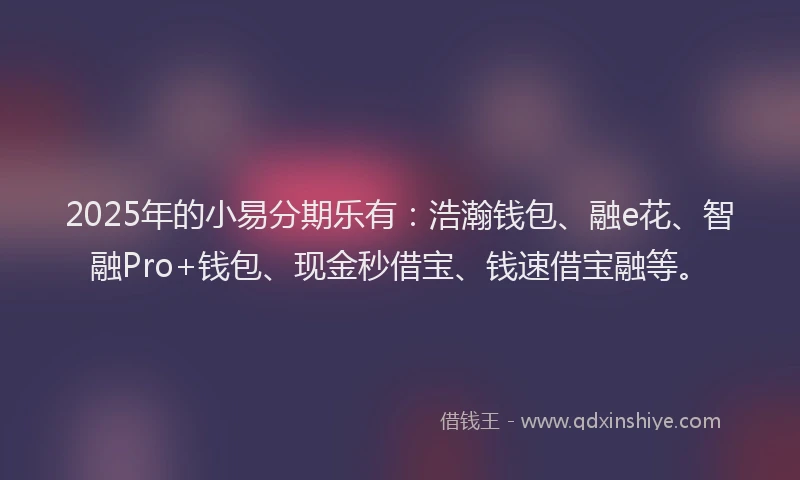 2025年的小易分期乐有：浩瀚钱包、融e花、智融Pro+钱包、现金秒借宝、钱速借宝融等。