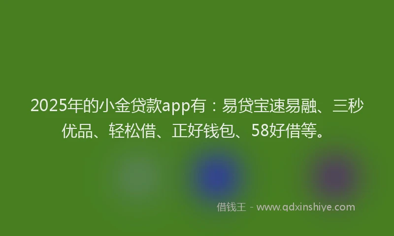 2025年的小金贷款app有：易贷宝速易融、三秒优品、轻松借、正好钱包、58好借等。