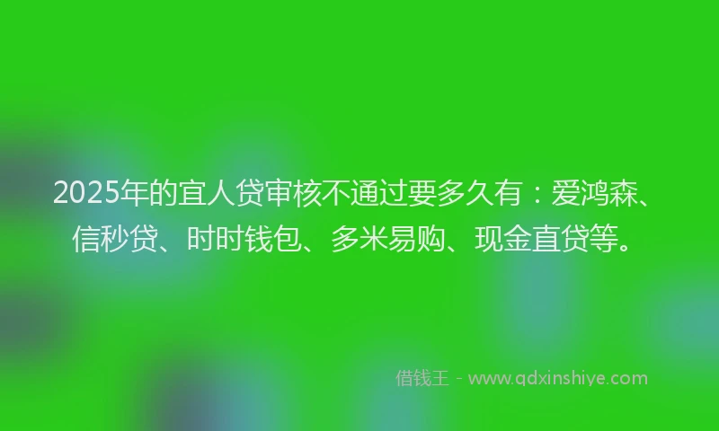2025年的宜人贷审核不通过要多久有：爱鸿森、信秒贷、时时钱包、多米易购、现金直贷等。