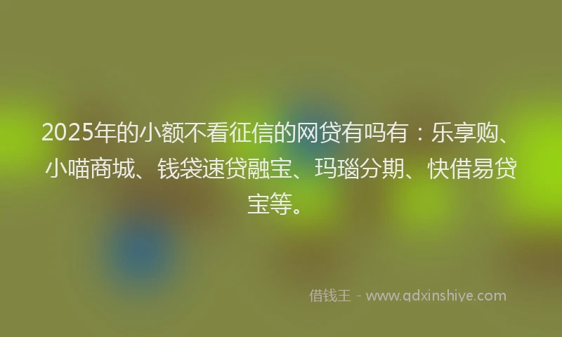 2025年的小额不看征信的网贷有吗有:乐享购、小喵商城、钱袋速贷融宝、玛瑙分期、快借易贷宝等。