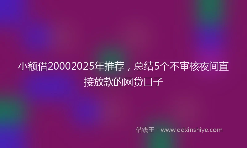 小额借20002025年推荐，总结5个不审核夜间直接放款的网贷口子