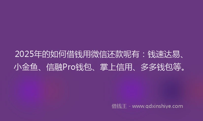 2025年的如何借钱用微信还款呢有：钱速达易、小金鱼、信融Pro钱包、掌上信用、多多钱包等。