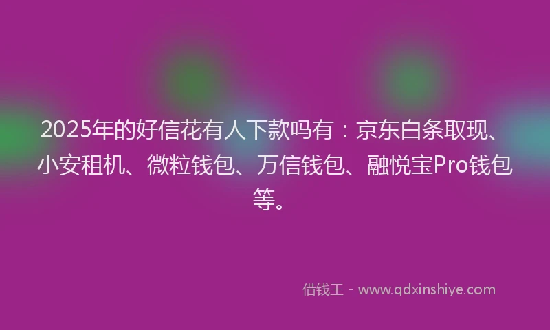 2025年的好信花有人下款吗有：京东白条取现、小安租机、微粒钱包、万信钱包、融悦宝Pro钱包等。