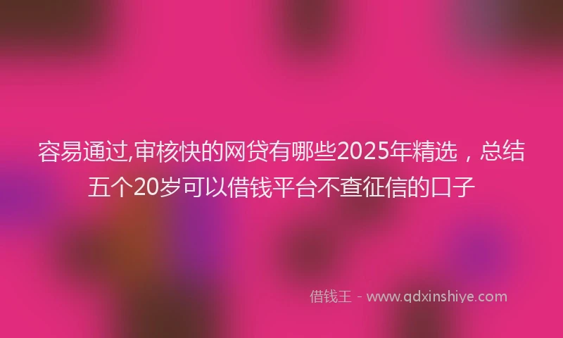 容易通过,审核快的网贷有哪些2025年精选，总结五个20岁可以借钱平台不查征信的口子