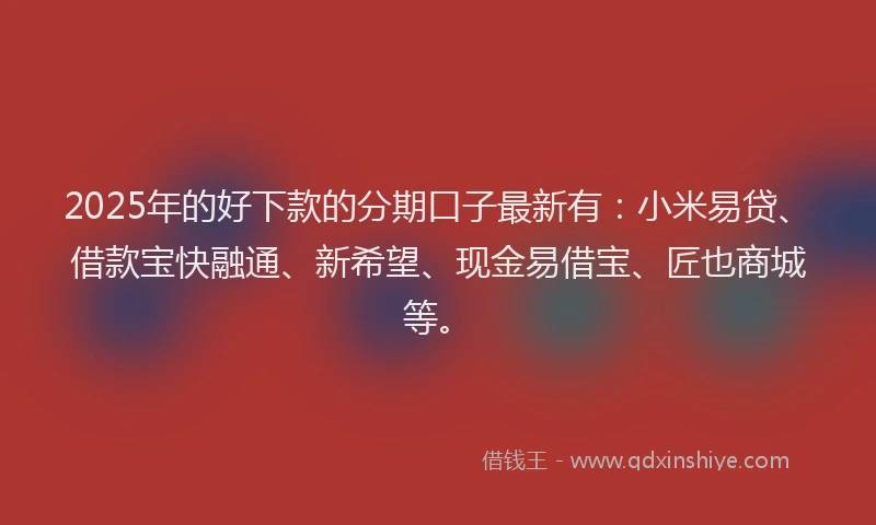 2025年的好下款的分期口子最新有：小米易贷、借款宝快融通、新希望、现金易借宝、匠也商城等。