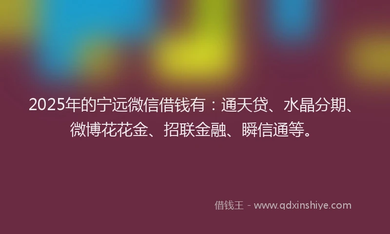 2025年的宁远微信借钱有：通天贷、水晶分期、微博花花金、招联金融、瞬信通等。